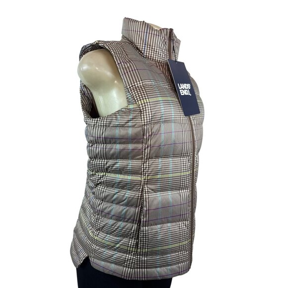 Lands End Women's Brown Plaid Puffer and Turtleneck Down Vest Sz S - New - Picture 2 of 8